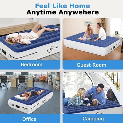 13" Queen Air Mattress, Portable Inflatable Blow Up Bed with Built-in Pump, Air Bed for Camping, Beach, Outdoor, Guest, Blue