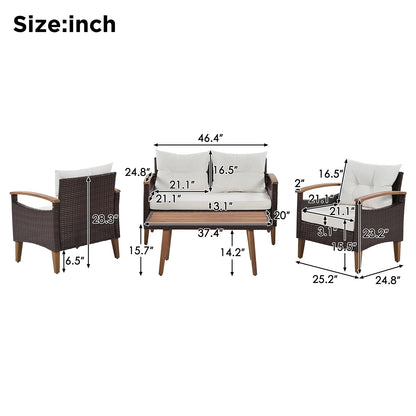 Topcobe Patio Seating Set with Cushions, 4-Piece Garden Furniture, Beige