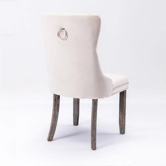Tzicr Dining Chairs Set of 4, Velvet Upholstered Dining Chairs with Nailhead Back and Ring Pull Trim,Solid Wood Dining Chairs for Kitchen/Bedroom/Dining Room,Modern Fabric Dining Set,Beige