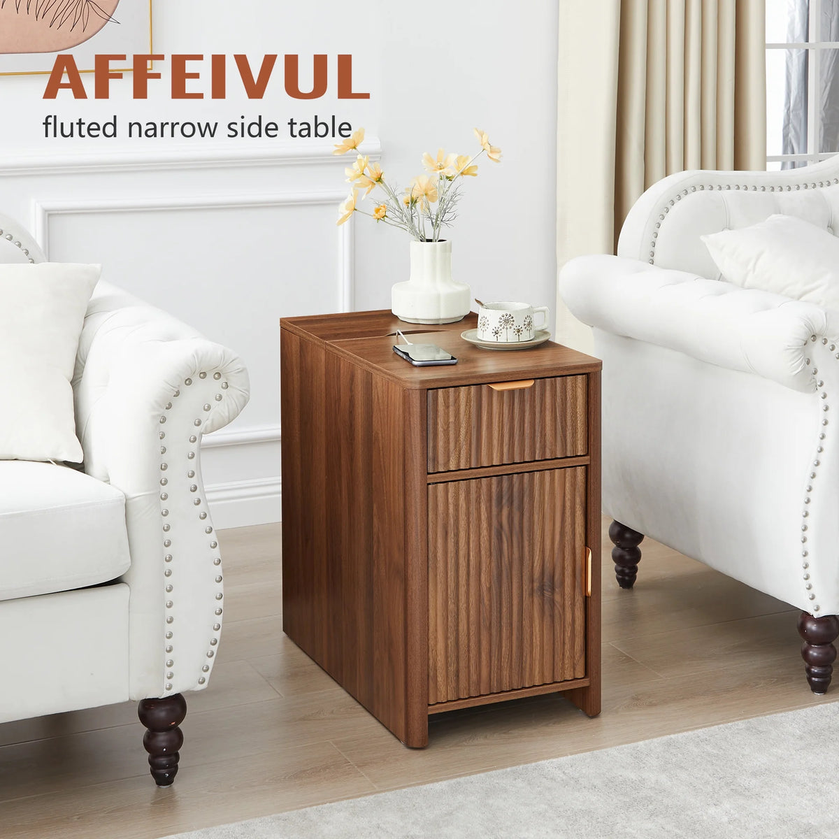 YOCWO Fluted Nightstand for Bedroom Set of 2 , Wood Bedside Table Set of 2 with Drawers, Black