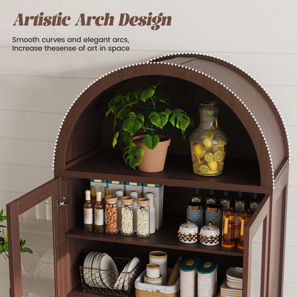 VEANERWOOD 71" Tall Arch Cabinet, Wood Fluted Kitchen Kitchen Storage Cabinet with 4 Doors and 6 Shelves for Dining Room Living Room