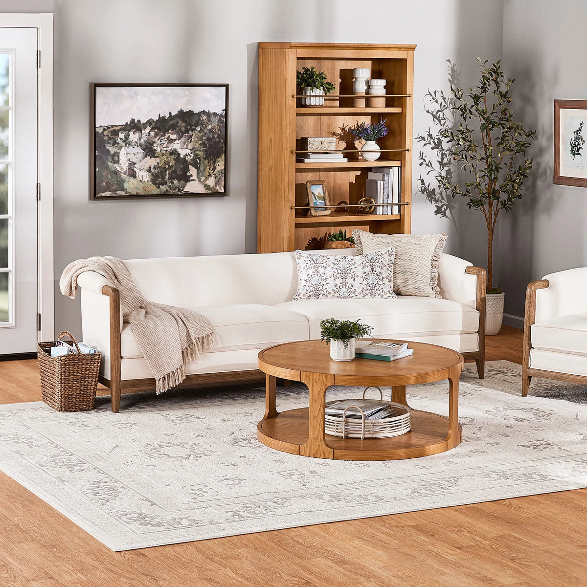 My Texas House Campbell Wood Accent Chair, Cream Fabric