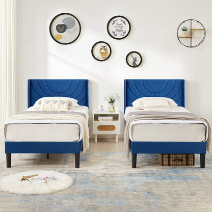 VECELO Set of 2 Twin Bed Frames, Modern Upholstered Platform Bed Frame with Tufted Headboard, No Box Spring Needed, Dark Green