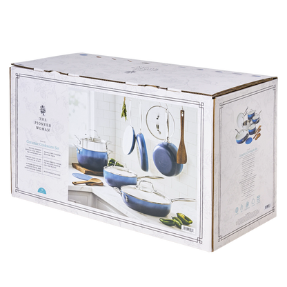 The Pioneer Woman Harlow 15-Piece Cookware Set, Ceramic Non-Stick Pots and Pans Set, Taupe