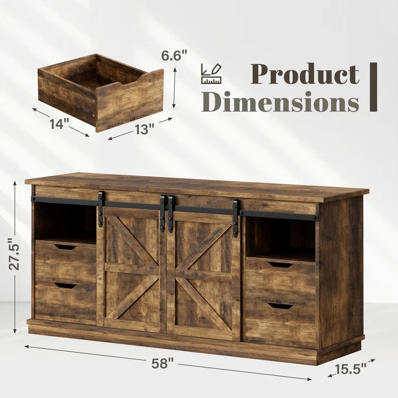 Vineego 70 inch Farmhouse TV Stand for Living Room, Entertainment Center with Sliding Barn Doors & 4 Storage Drawers, Adjustable Shelves Rustic Media Console for Bedroom,White