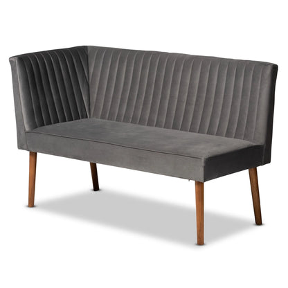 Baxton Studio Alvis Mid-Century Modern Grey Velvet Upholstered Back 2-Piece Dining Corner Bench