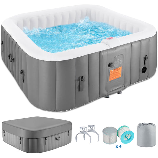 73 inch 4-6 Person Inflatable Hot Tub Spa with Control Panel, Outdoor Portable Hottub with 130 Jets, Insulated Tub Cover and Floor Protector, Temperature up to 104��F, Gray