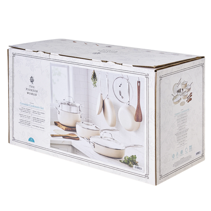 The Pioneer Woman Harlow 15-Piece Cookware Set, Ceramic Non-Stick Pots and Pans Set, Taupe