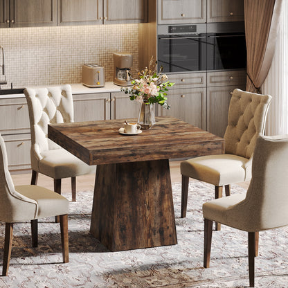 Tribesigns Square Dining Table for 4, 31.5-Inch Kitchen Table Small Dinner Table with Sturdy Pedestal Base, Farmhouse Dining Room Table for Home Dining Room, Living Room, Kitchen, Vintage Brown