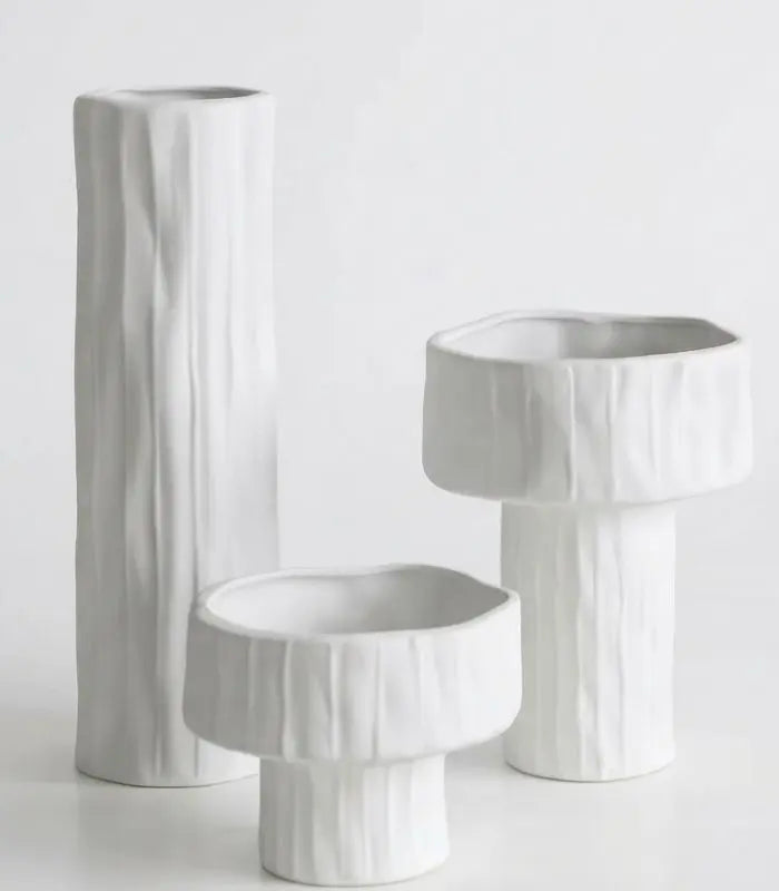 Sylvan Petite Ceramic Vase – White Textured Mini Pedestal Vessel
