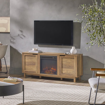 Walker Edison Transitional 2-Door Fireplace TV Stand for TVs up to 65��, Reclaimed Barnwood