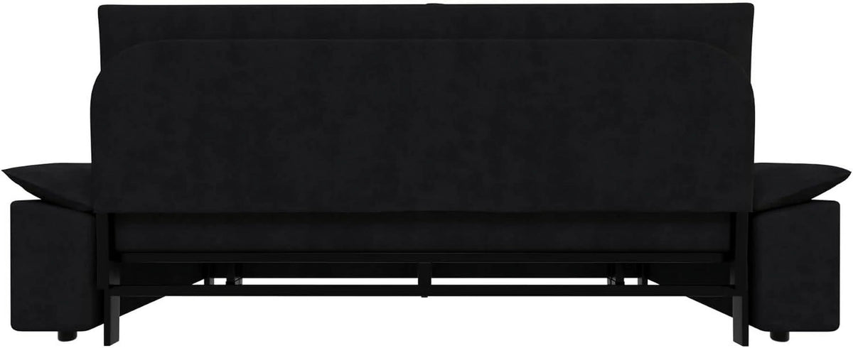Tabaray 63.8" Futon Sofa Bed Queen Size, Pull Out Bed, 3-in-1 Convertible Sleeper Sofa with Side Pocket, Modern Plush Velvet Futon Couch for Living Room, Small Space, Apartment, Bedroom, Black