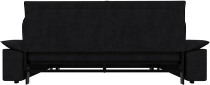 Tabaray 63.8" Futon Sofa Bed Queen Size, Pull Out Bed, 3-in-1 Convertible Sleeper Sofa with Side Pocket, Modern Plush Velvet Futon Couch for Living Room, Small Space, Apartment, Bedroom, Black