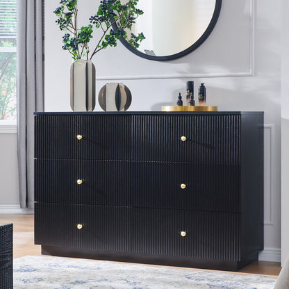 wow97e Fluted 6 Drawers Dresser, Wood 47" Tall Chest of Drawers with Deep Storage, Modern Bedroom Chest for Closet Hallway, Entryway, Living Room