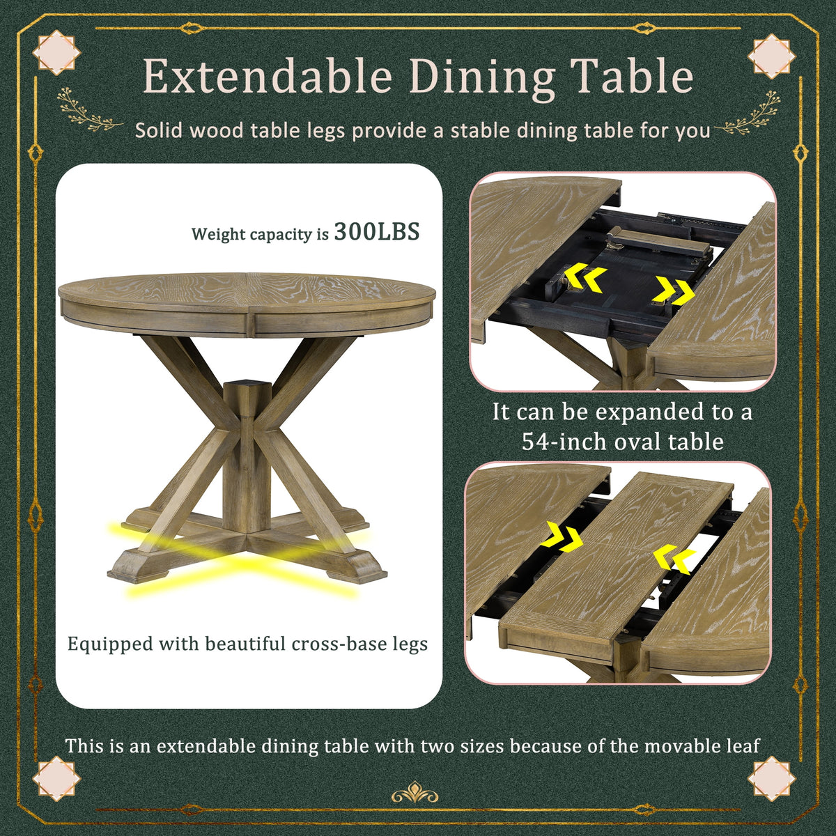 Besthome Farmhouse Extendable Round Kitchen Dining Room Table Set with Upholstered Chairs of 4, 5 Piece Round Dining Table Set with Extendable Table, Espresso