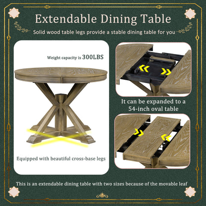 Besthome Farmhouse Extendable Round Kitchen Dining Room Table Set with Upholstered Chairs of 4, 5 Piece Round Dining Table Set with Extendable Table, Espresso