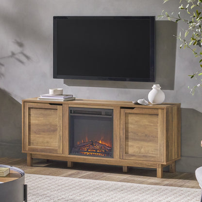 Walker Edison Transitional 2-Door Fireplace TV Stand for TVs up to 65��, Reclaimed Barnwood