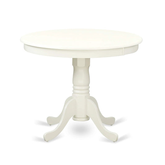 ANVA5-LWH-W 5-Piece Dining Room Set, Round Table with Pedestal & 4 Solid Wood Seat Chairs, 36x36 Inch, Linen White