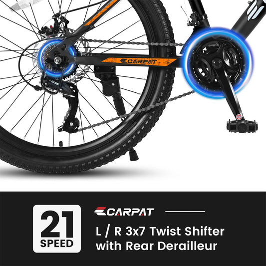 26" Mountain Bike for Adult, 21 Speed MTB with High-carbon Steel Frame, Orange