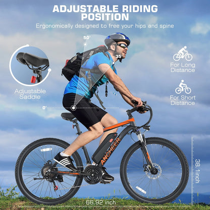 Vibespark Electric Bike, Electric Bike for Adults 26" EBike 500W Adult Electric Bicycle, 19.8MPH Electric Mountain Bike, 48V 7.8Ah Battery, Lockable Suspension Fork, Shimano 21 Speed, LCD Display