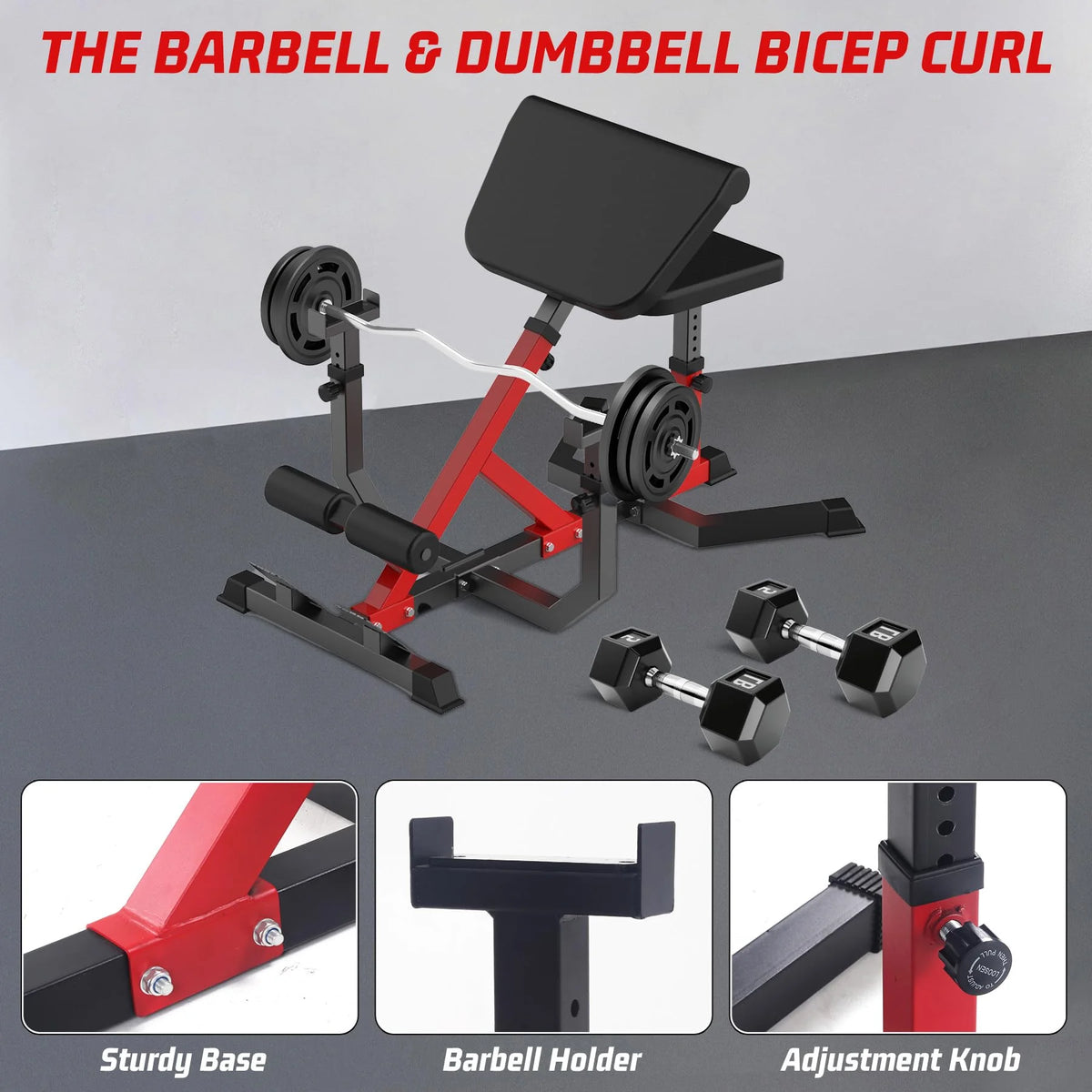 TROPOW 2-In-1 Roman Chair & Preacher Curl Bench Multi-Function Heavy-Duty Hyperextension Bench for Arms, Ab, Back, Glute & Leg Extension with Adjustable Height Exercise Equipment