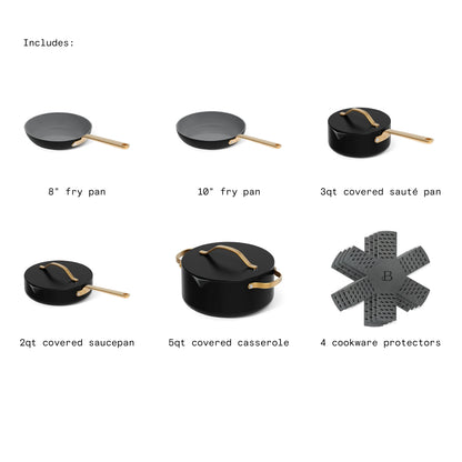 Beautiful 12pc Ceramic Non-Stick Cookware Set with Strainer Lids, White Icing by Drew Barrymore
