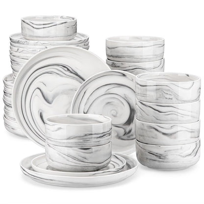 vancasso 36 Pieces Dinnerware Sets, Plates and Bowls Set for 8, Porcelain Dinner Set, White with Black Rim