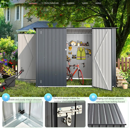 YODOLLA Outdoor Storage Shed, 3 x 7 Ft Bike Sheds & Outdoor Storage, Small Metal Outdoor Storage Cabinet for Garden