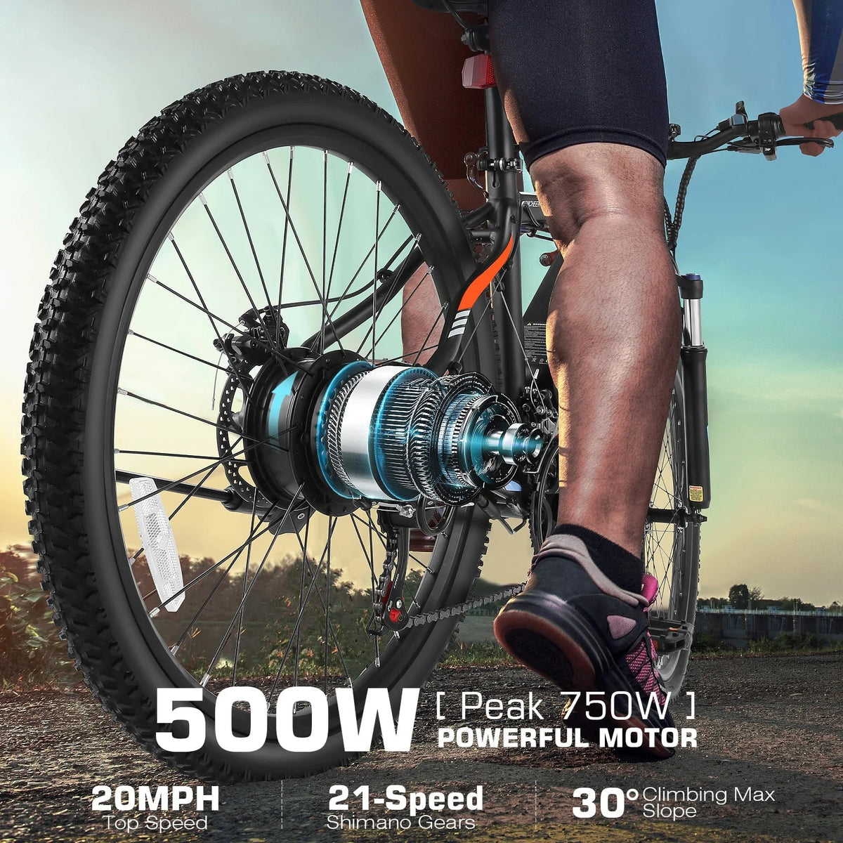 Vibespark Electric Bike, Electric Bike for Adults 26" EBike 500W Adult Electric Bicycle, 19.8MPH Electric Mountain Bike, 48V 7.8Ah Battery, Lockable Suspension Fork, Shimano 21 Speed, LCD Display