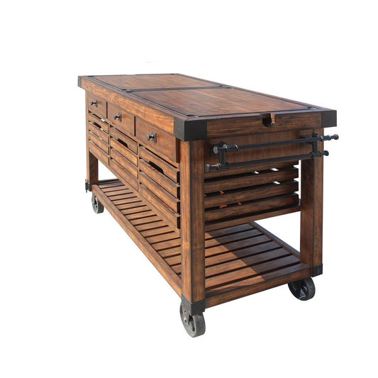 ACME Kaif 3-Drawer Wooden Kitchen Cart with 3 Baskets in Distress Chestnut