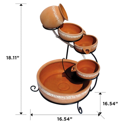 KoolScapes Outdoor Solar-Powered 5-Tier Cascading Water Fountain- Finish, Brown