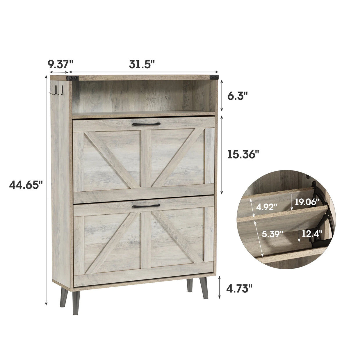 Veanerwood Shoe Cabinet with 2 Flip Drawers Farmhouse Shoe Storage Cabinet Organizer for Entryway, Gray