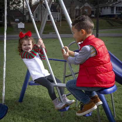XDP Recreation Fun All-Mighty Metal Swing Set with Super Disc Swing. Stand R Swing. Glider. &amp; Slide