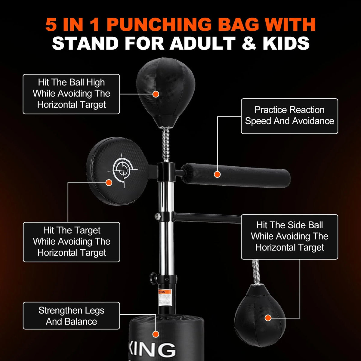 Yeshouse 5-in-1 Freestanding Punching Bag with Stand �?Adjustable Height Boxing Bag for Adults & Kids, Reflex Bar, Speed Bags, Hitting Target, Heavy Kickboxing Bag