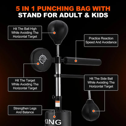 Yeshouse 5-in-1 Freestanding Punching Bag with Stand �?Adjustable Height Boxing Bag for Adults & Kids, Reflex Bar, Speed Bags, Hitting Target, Heavy Kickboxing Bag