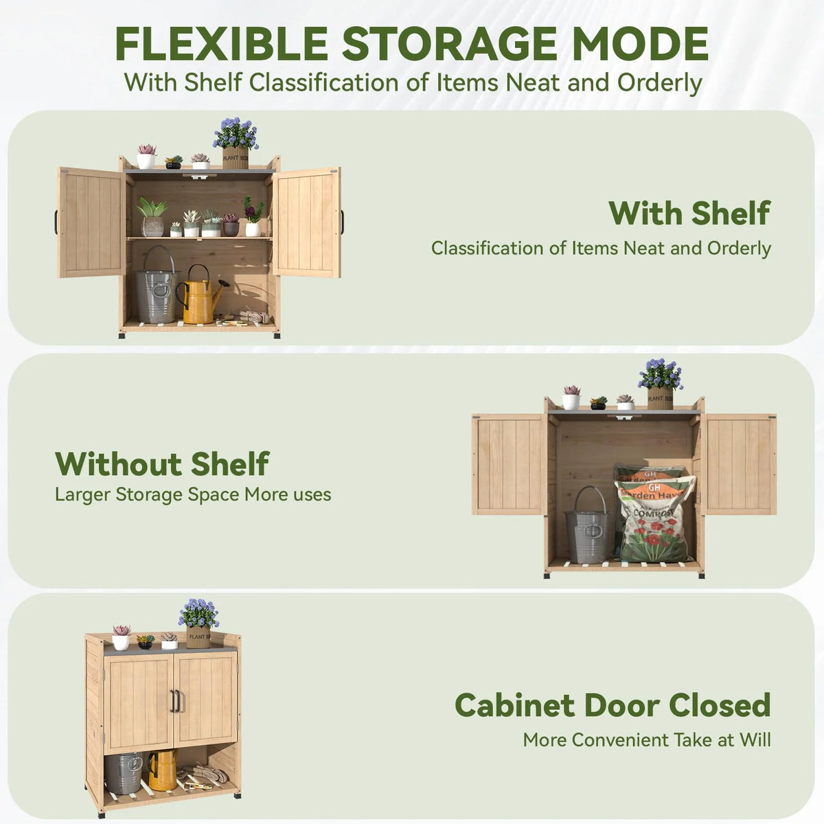 YODOLLA Potting Bench, Wooden Outdoor Storage Cabinet with Adjustable Shelf, Patio Storage with Metal Tabletop, Potting Table for Garden, Patio and Lawns, Gray