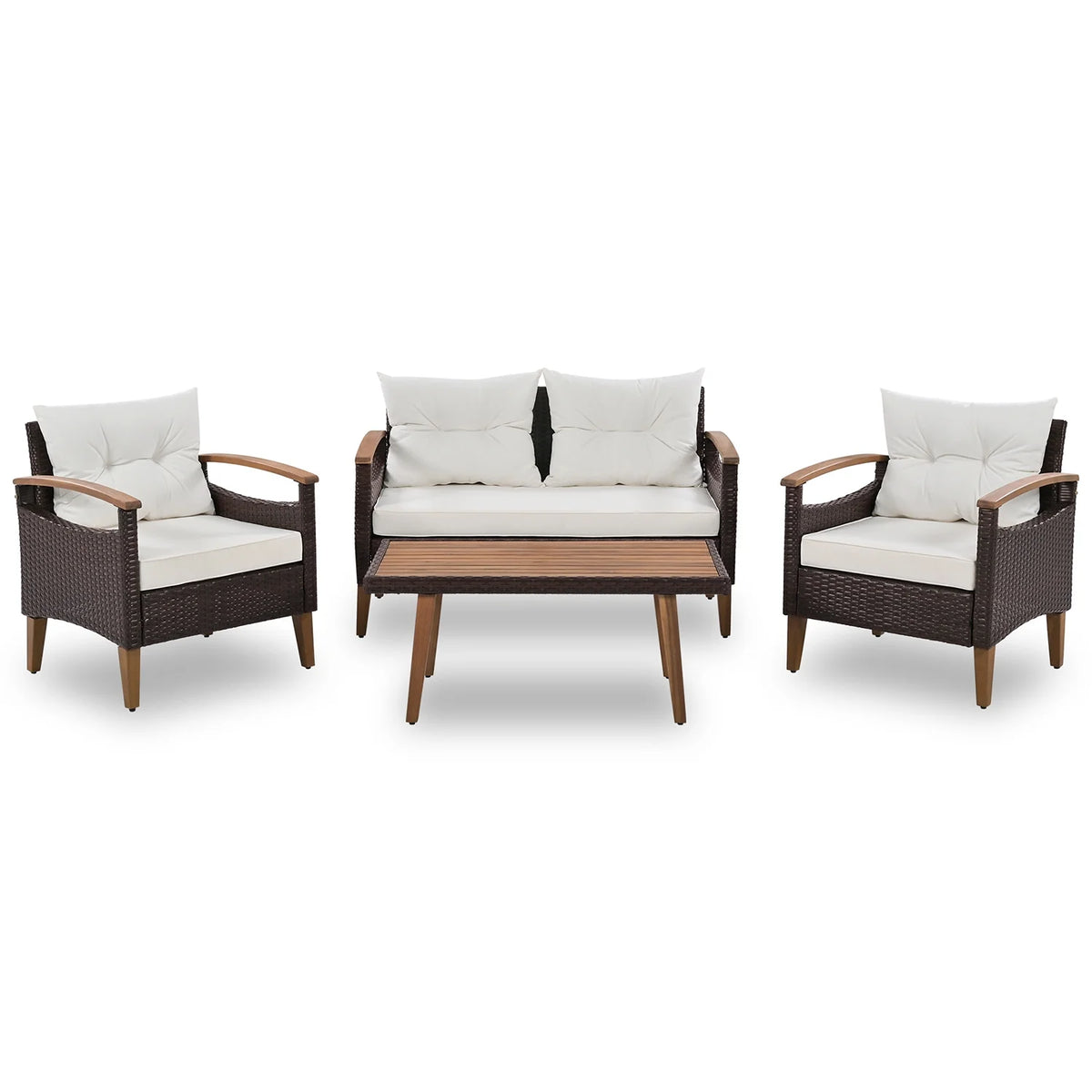 Topcobe Patio Seating Set with Cushions, 4-Piece Garden Furniture, Beige