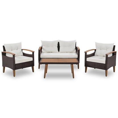 Topcobe Patio Seating Set with Cushions, 4-Piece Garden Furniture, Beige