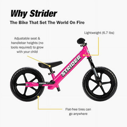 Strider - 12 Sport Balance Bike. Ages 1 to 4 Years - Pink