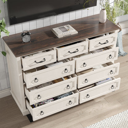 Vabches Farmhouse 6 Drawer Dresser, 43" Tall Chest of Drawers for Bedroom, Living Room, Hallway, Entryway, Antique White