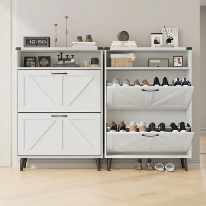 Veanerwood Shoe Cabinet with 2 Flip Drawers Farmhouse Shoe Storage Cabinet Organizer for Entryway, Gray