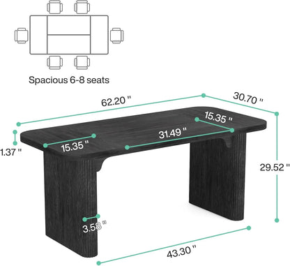 Tribesigns Farmhouse Dining Table for 4-6, Rectangular Wood Kitchen Table with Double Pedestal, 62-Inch Dinner Table for Dining Room, Living Room (Natural)