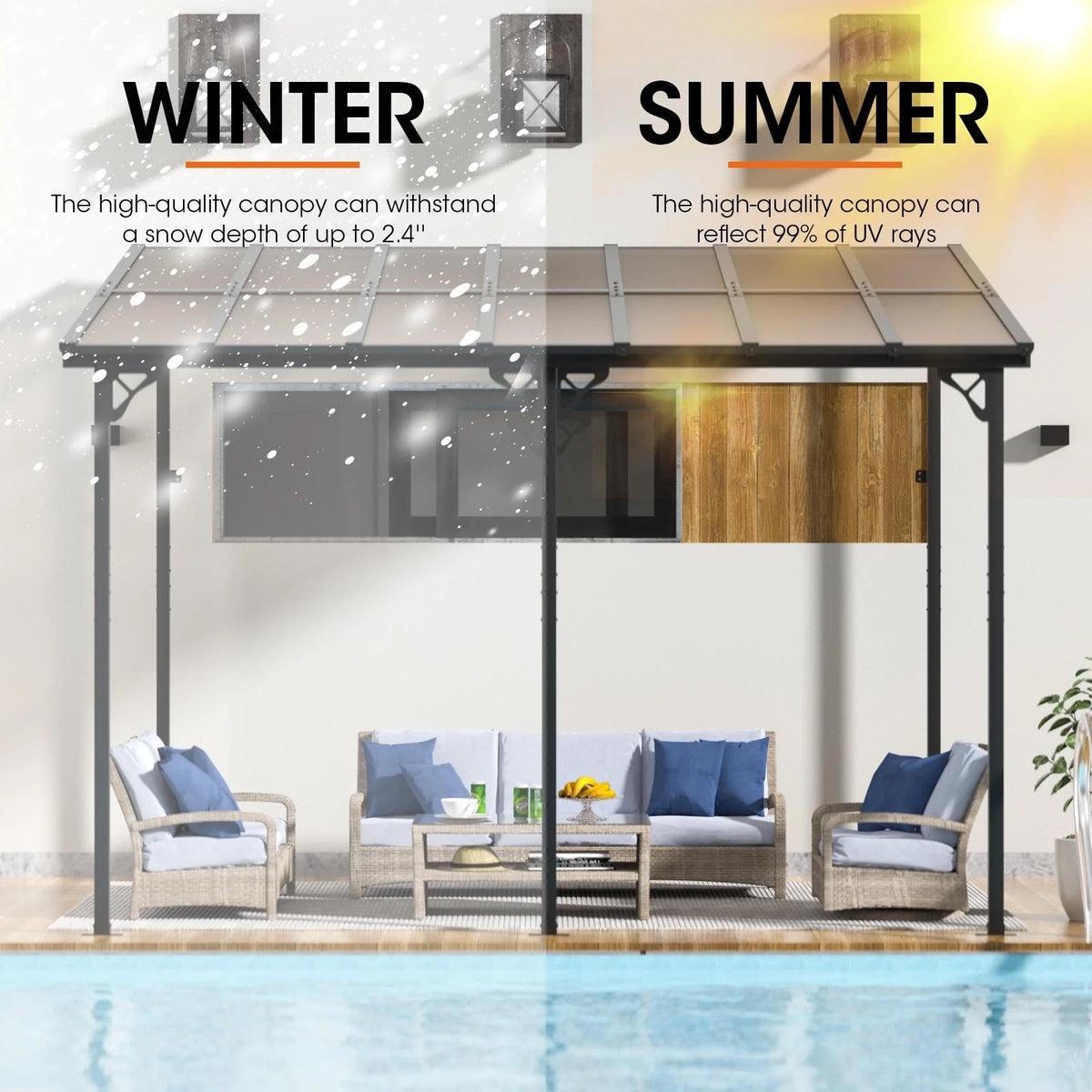 Aoxun 8' x 5' Gazebo for Patio, Gazebo Pergola with Sloped Roof, Grill Gazebo Large Wall-Mounted Heavy Duty Awnings, for Backyard, Deck, Patio
