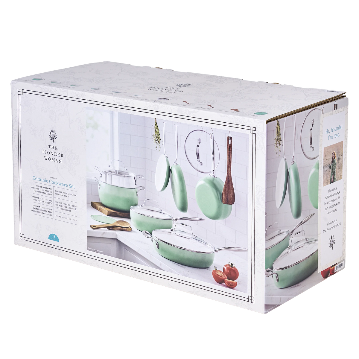 The Pioneer Woman Harlow 15-Piece Cookware Set, Ceramic Non-Stick Pots and Pans Set, Taupe