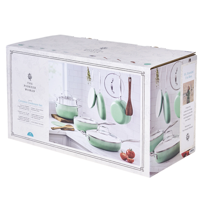 The Pioneer Woman Harlow 15-Piece Cookware Set, Ceramic Non-Stick Pots and Pans Set, Taupe