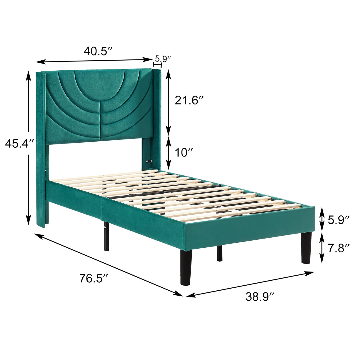 VECELO Set of 2 Twin Bed Frames, Modern Upholstered Platform Bed Frame with Tufted Headboard, No Box Spring Needed, Dark Green
