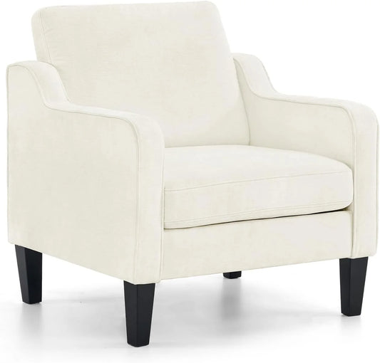 VINGLI Mid Century Modern Chenille Comfy Armchair, Creamy White