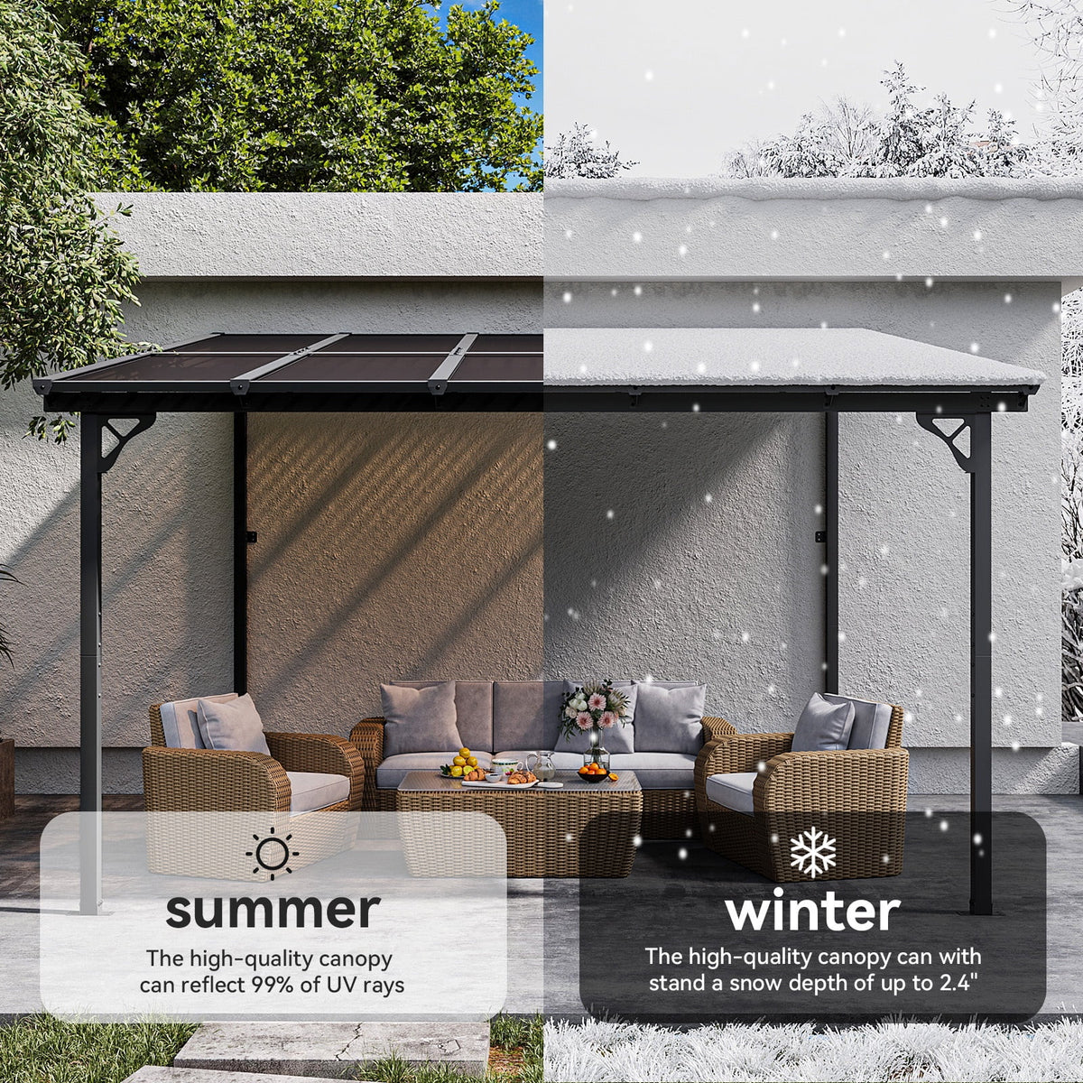 Aoxun 8' x 5' Gazebo for Patio, Gazebo Pergola with Sloped Roof, Grill Gazebo Large Wall-Mounted Heavy Duty Awnings, for Backyard, Deck, Patio