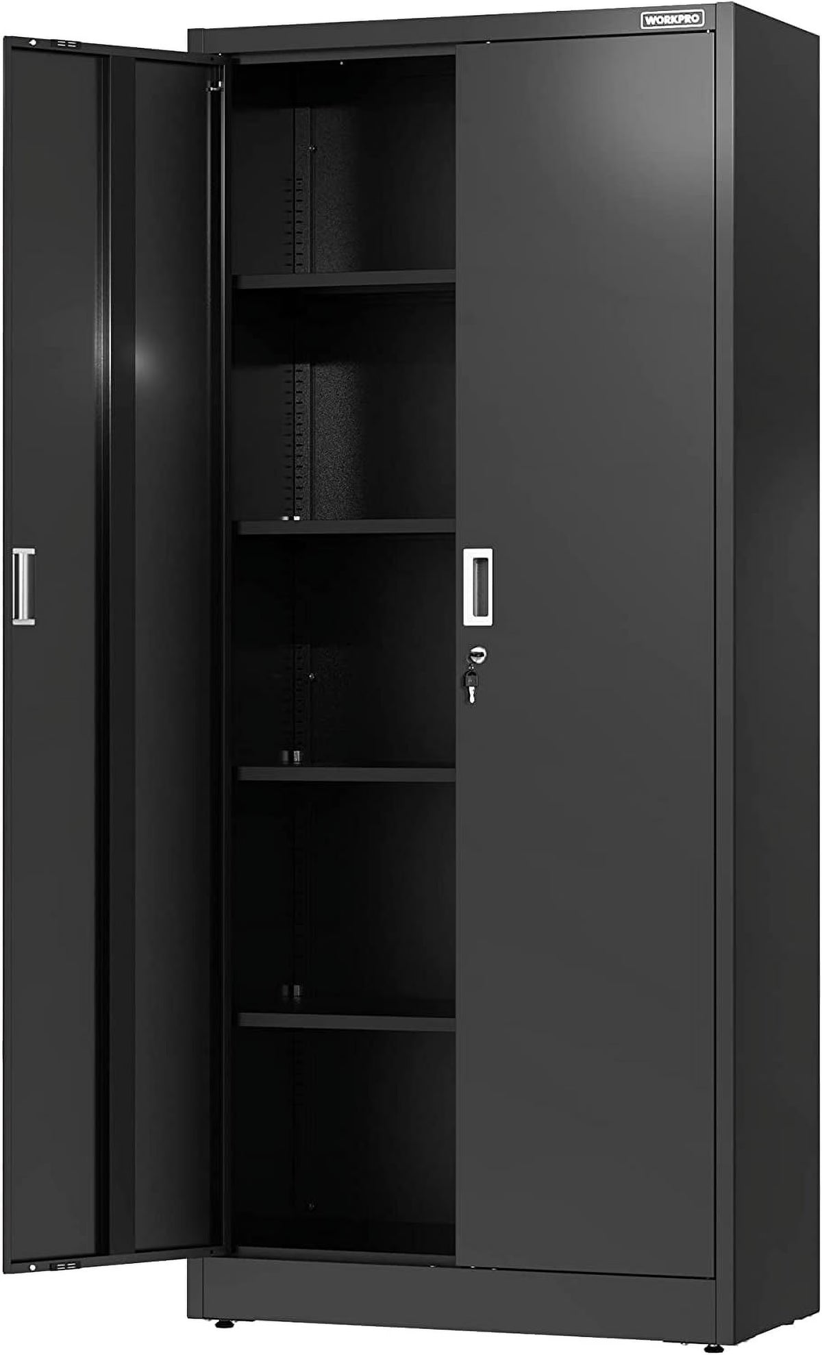 WORKPRO Metal Garage Storage Cabinet with Locking Doors and Adjustable Shelves,71 inches Tall Storage Cabinet for Tools, Office, Home, Shops (Black), Solid Packed