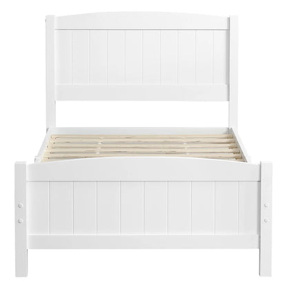 Zimtown Twin Bed Frame,Solid Pine Wood Kids Twin Platform Bed Frame, Bedroom Twin Bed with Headboard for Adults, White